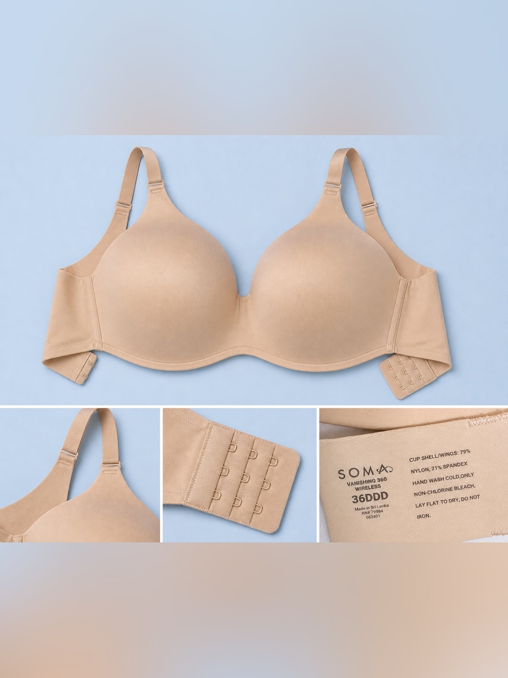 Soma Vanishing 360 Wire Free Wireless‎ Bra Size 36 DDD